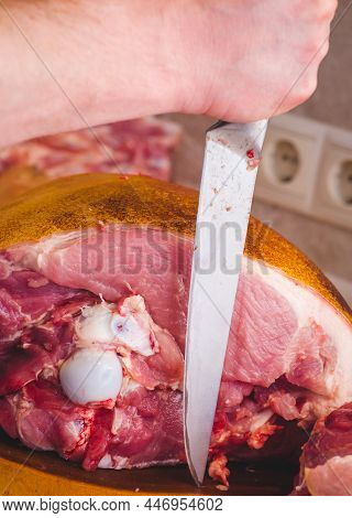 Raw Meat Diced With Kitchen Knife And Chopping Board