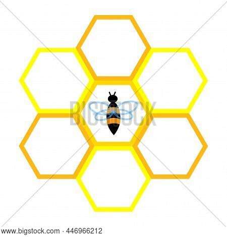 Honeycomb Sign. Golden Shape. Bee Icon. Wax Cell. Outline Picture. Modern Design. Vector Illustratio