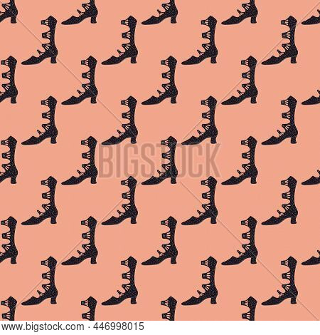 Elegant Seamless Pattern With Lady Women Shoes Black Silhouettes. Pink Background.