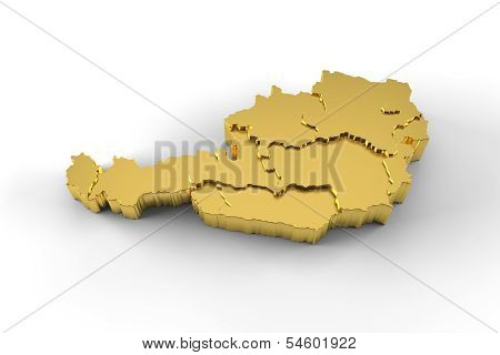 Austria map 3D gold with states stepwise and clipping path