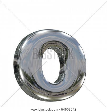 Metal polished glossy lovercase letter o from chrome solid alphabet isolated on white