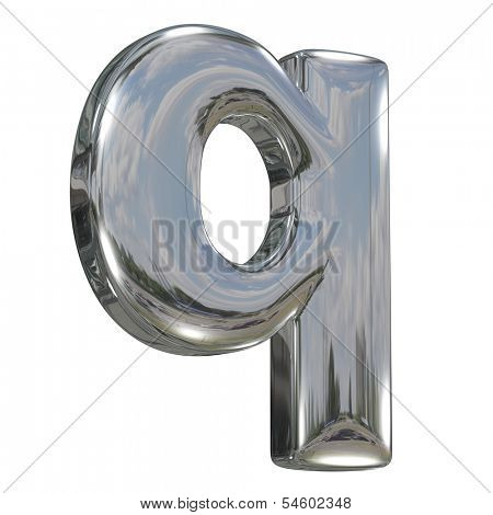 Metal polished glossy lovercase letter q from chrome solid alphabet isolated on white