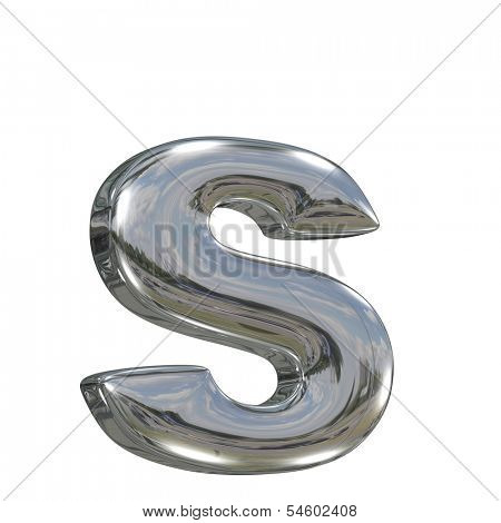 Metal polished glossy lovercase letter s from chrome solid alphabet isolated on white