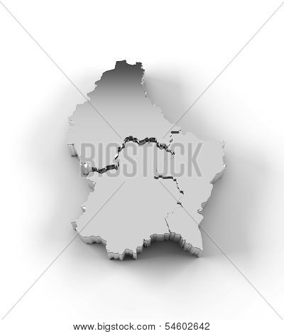 Luxembourg map 3D silver with states stepwise and clipping path