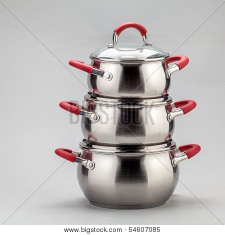 Set of stainless steel pots and pans