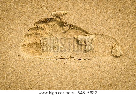 Sand Pattern Of  Trail Track On A Beach