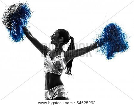 one young woman cheerleader cheerleading silhouette studio on white background