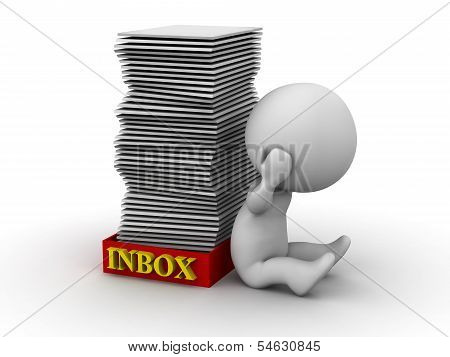3D Man Stressed with Full Inbox