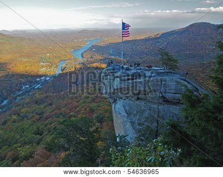 American Flag atop Chimney Rock State Park, North Carolina Mountains