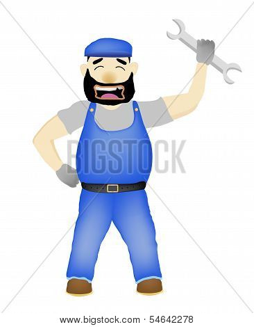 Maintenance Man with wrench cartoon