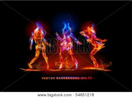 Dancing silhouettes made of fire