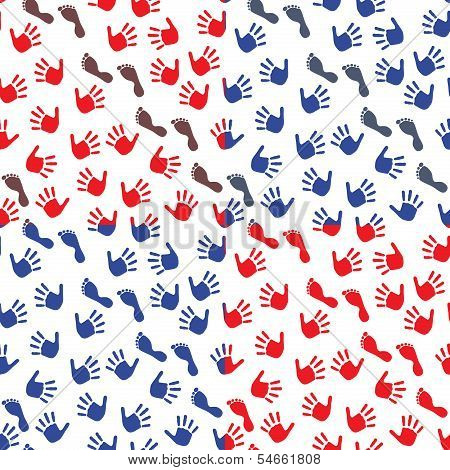 Four Seamless Pattern With Hands And Feet Imprints