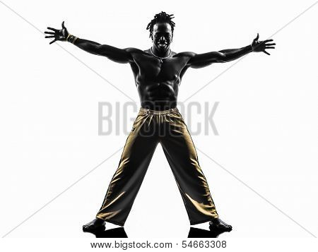 one man capoiera dancer dancing silhouette studio isolated on white background