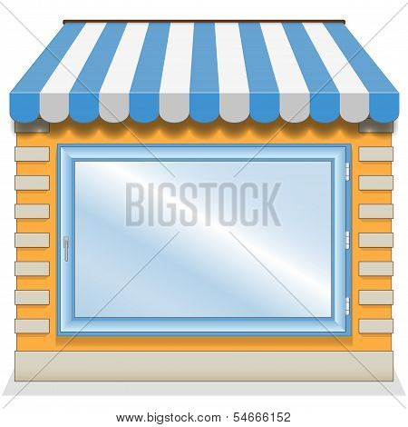 Cute shop icon with blue awnings.