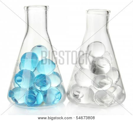 Flasks with hydrogel isolated on white