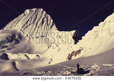Base camp Alpamayo and Alpamayo peak
