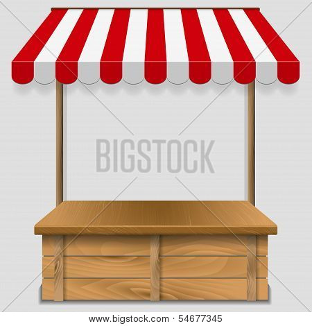 store window  with striped awning
