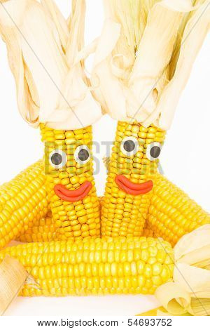 Corncobs with eyes and mouth