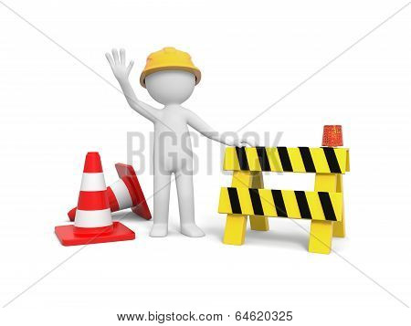 Worker with roadblock