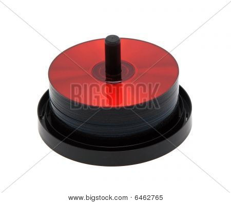 Red CDs on a spindle