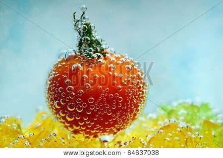 cherry tomato with bubbles