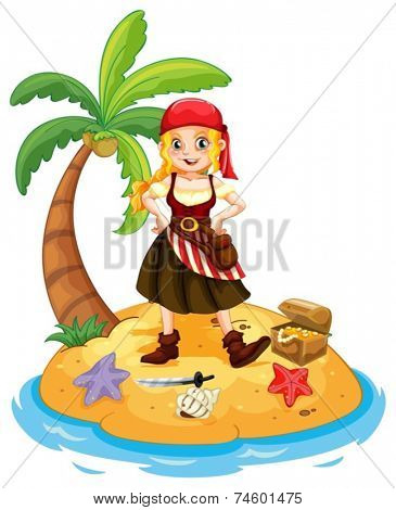 Illustration of a pirate standing on an island