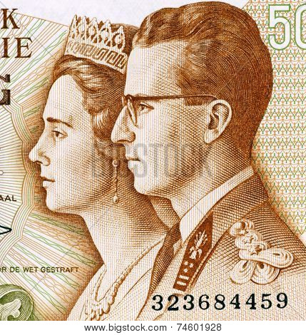 BELGIUM - CIRCA 1966: King Baudouin I and Queen Fabiola on 50 Francs 1966 Banknote from Belgium.