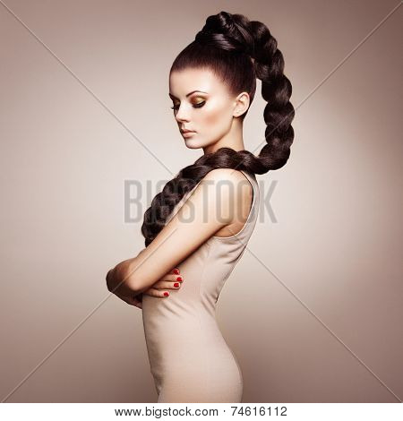 Portrait Of Beautiful Sensual Woman With Elegant Hairstyle