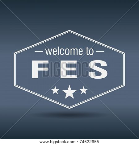 Welcome To Fes Hexagonal White Vintage Label