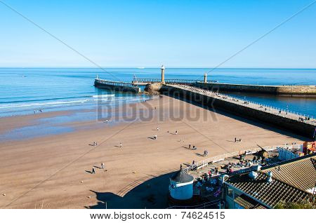 View Of Whitby Beach In A Sunny Autumn Day, UK