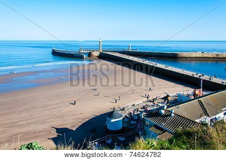 View Of Whitby Beach In A Sunny Autumn Day, UK