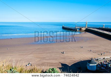 View Of Whitby Beach In A Sunny Autumn Day, UK