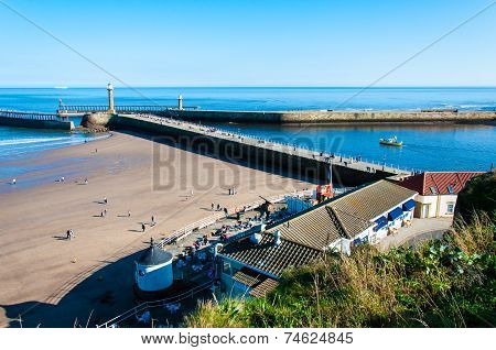 View Of Whitby Beach In A Sunny Autumn Day, UK