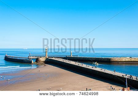 View Of Whitby Beach In A Sunny Autumn Day, UK