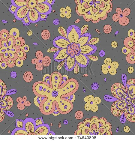 abstract doodle flowers seamless pattern