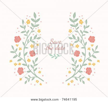 Floral frame. Cute retro flowers arranged in a shape of the wreath