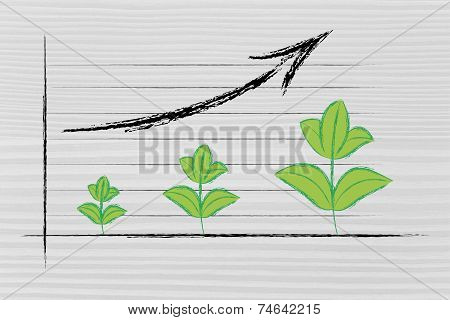 Metaphor Of Green Economy, Performance Graph With Leaves Growth