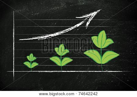 Metaphor Of Green Economy, Performance Graph With Leaves Growth