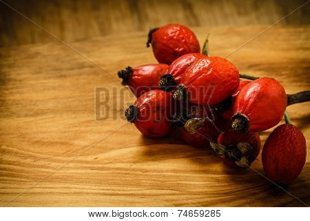 Hawthorn On Wooden Table Background