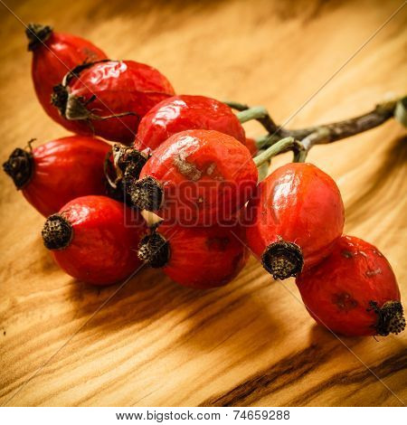 Hawthorn On Wooden Table Background