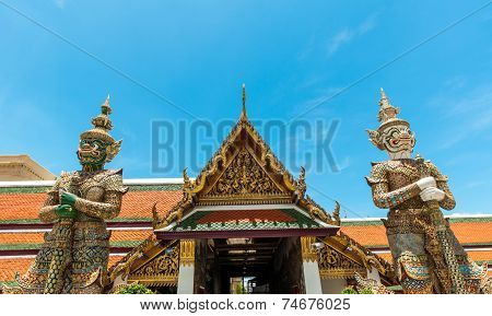Wat Phra Kaew Deamon Guard Sculpture Kings Palace Ancient Temple Bangkok In Thailand.