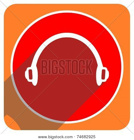 headphones red flat icon isolated 