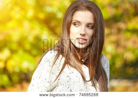 Beautiful woman in autumn park 