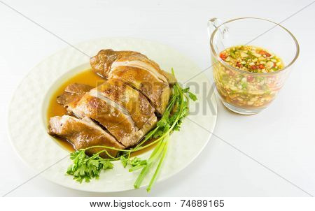 Boiled Chicken With Fish Sauce And Spring Onion