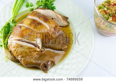 Boiled Chicken With Fish Sauce And Spring Onion