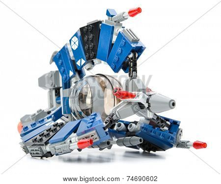 Ankara, Turkey - February 03, 2013: Lego Star Wars Droid Tri-Fighter which is real threat to the Republic during the Clone Wars isolated on white.