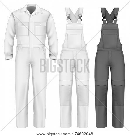 Men's overalls design template (front view). Illustration contains gradient mesh. Photo-realistic vector illustration. 