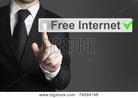 Businessman Pushing Flat Button Free Internet
