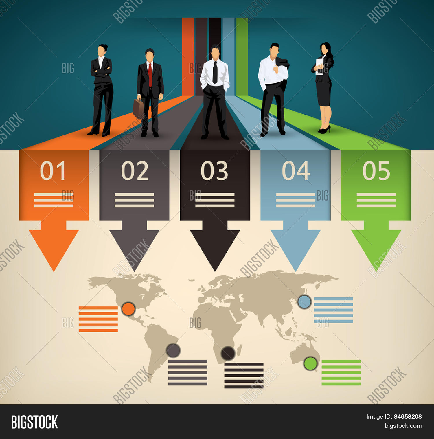 Infographic Template Vector Photo Free Trial Stock Infographic Template Of Five Diffe Option And A World Map With Points Interest
