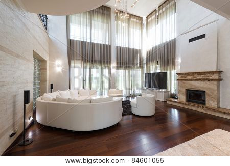 Multilevel living room interior